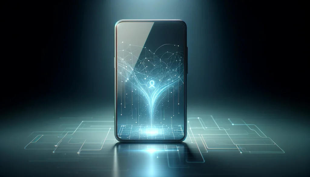 Futuristic smartphone with glowing holographic display