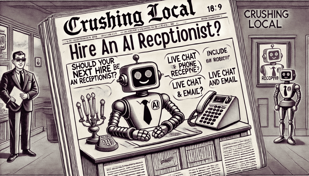 Newspaper headline suggesting AI receptionist hire.