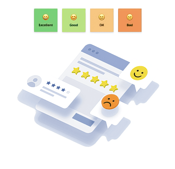 Rating system with smiley faces and stars