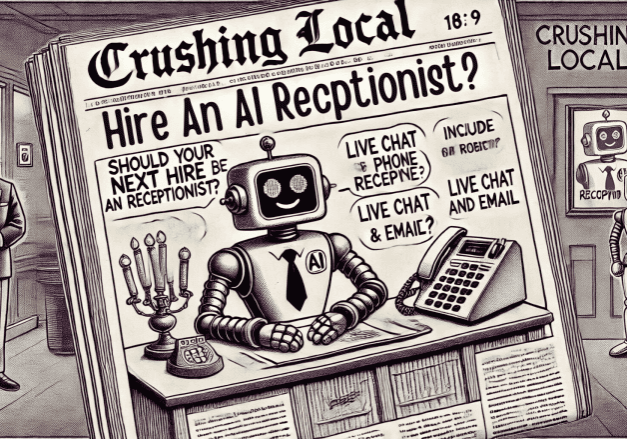 Newspaper headline suggesting AI receptionist hire.